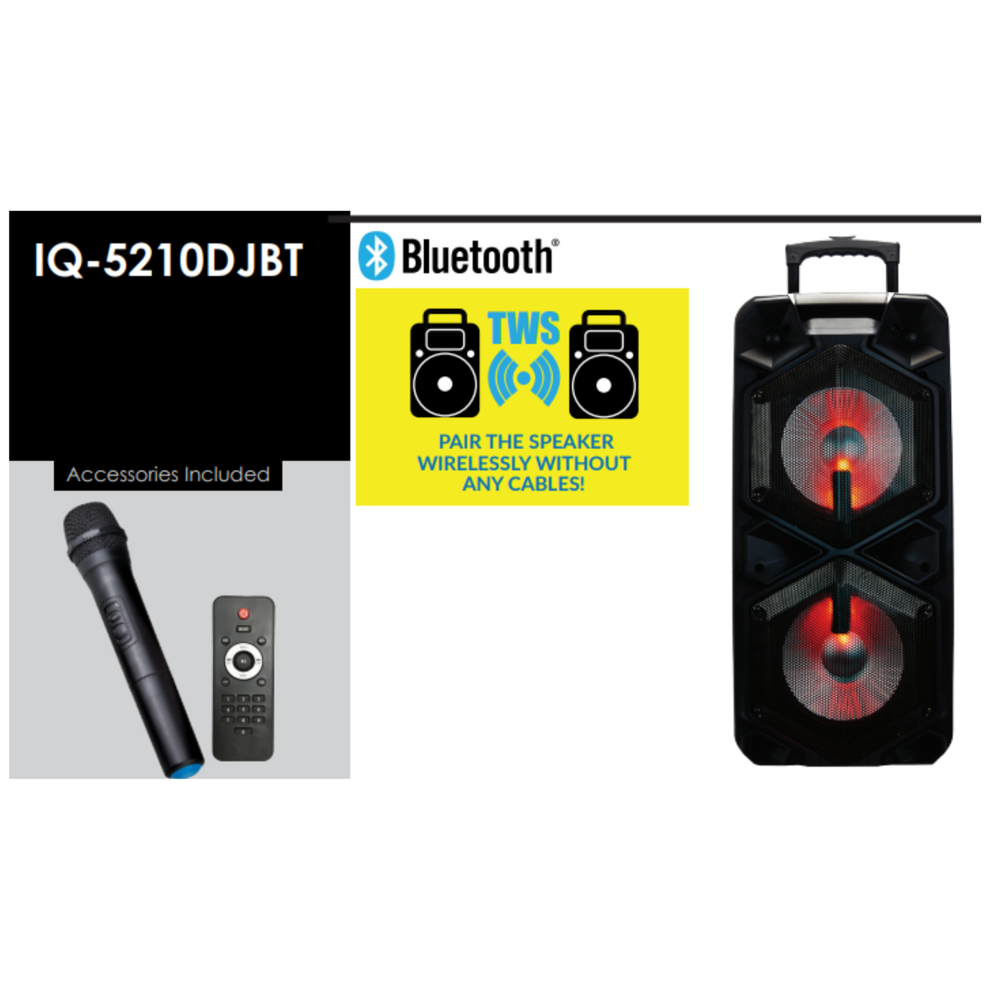 2 x 10" Portable Bluetooth Speaker with True Wireless Technology